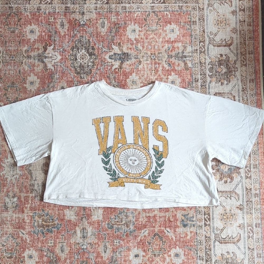 Vans White and Gold Graphic Crop Top